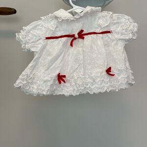 Vintage 90’s White Baby Blouse 0-6 Month with Red Ribbons
